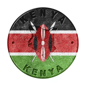 Kenya Flag Button with Map, Retro Style