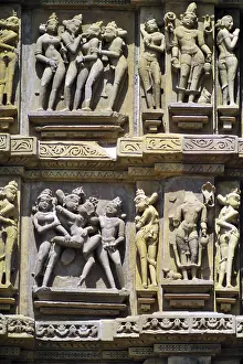 Category Historic EN Prints: Khajuraho mithuna couples on wall of lakshmana temple madhya pradesh India
