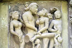 Category Historic EN Prints: Khajuraho mithuna couples on wall of lakshmana temple madhya pradesh India
