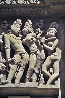 Khajuraho ornate carved sculptures on wall of lakshmana temple madhya pradesh India