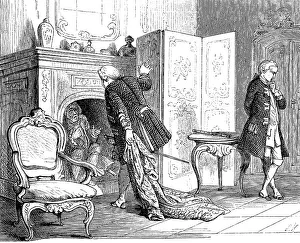 King Frederick William brings flute teacher Quantz out of the fireplace
