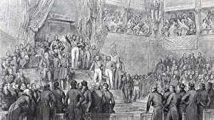 King Louis Philipp takes the oath of allegiance to the Constitution in front of the Chamber