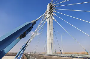Kirovsky cable bridge through Samara River, Russia