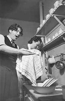 In the kitchen 1940s. Swedish opera singer Erik Soederstroem