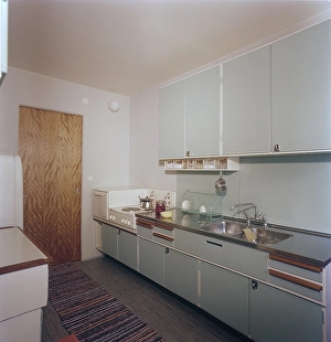 Kitchen of the 1950s. Kitchen interior in a typical design with visible objects from the time