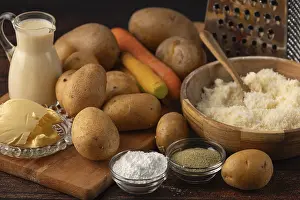 Kitchen ingredients with potatoes