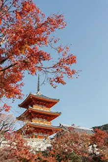Kiyomizu-dera Temple and autumn maple in Kyoto