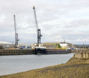 Kjervaagsund general cargo ship vessel at quayside in port of Hartlepool