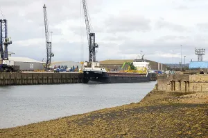 Kjervaagsund general cargo ship vessel at quayside in port of Hartlepool