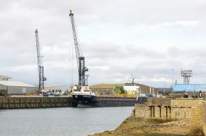 Kjervaagsund general cargo ship vessel at quayside in port of Hartlepool
