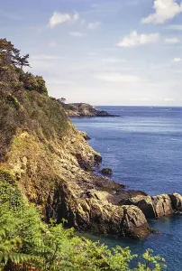 Klippen in der Kuestenlandschaft an der Fermain Bay, Guernsey, Kanalinseln, Grossbritannien, Juni 1974, Europe