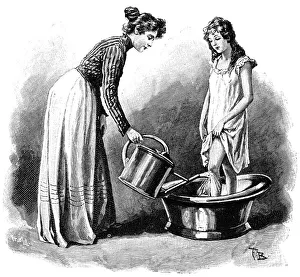 Knee shower, historical illustration from: Anna Fischer Dueckelmann: The woman as a family doctor