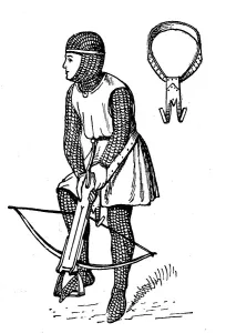 Knight cocking a crossbow, digitally restored reproduction of an original from the 19th century