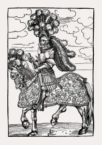 A knight on horseback in rich tournament armor by Lucas Cranach