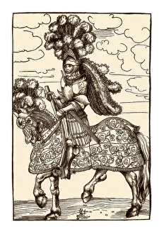 A knight on horseback in rich tournament armor by Lucas Cranach