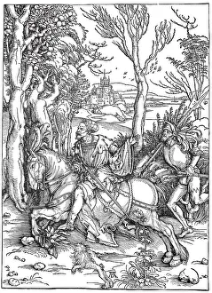 Knight and Landsknecht, woodcut by Albrecht Duerer