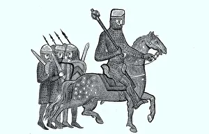 Knight with retinue, digital improved reproduction of an original print 1880