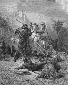 Knight, woman fights against the moors in the fifth crusade