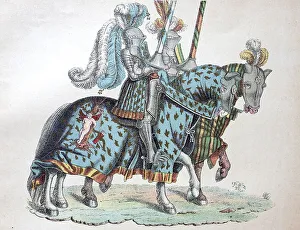 Knights on horseback marching to the tournament