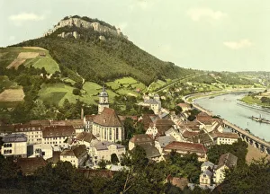 Koenigstein with castle and Elbe river