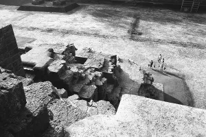 Konark temple ruins and water carriers Orissa India Asia 1977