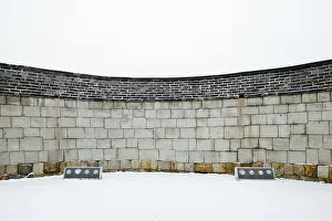 Korean Traditional Architecture Hwaseong Fortress at winter in Suwon