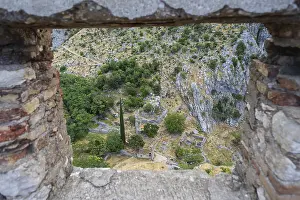 Framed Print : Kotor, July 3, 2021: Ancient fortress wall in the Old Town of Kotor