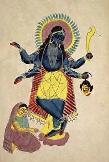 Krishna as Kali being worshipped by Radha