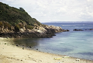Kuestenlandschaft, Strand und Klippen in der Fermain Bay, Guernsey, Kanalinseln, Grossbritannien, Juni 1974, Europe