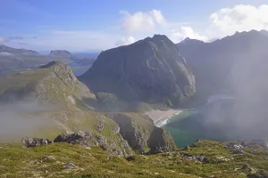 Category Scandinavia Prints: Kvalvika Beach from the mountain Ryten