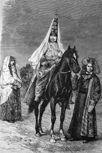A Kyrgyz bride, Kyrgyzstan, historical illustration