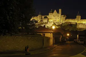 La Cite, Carcassonne medieval fortified town at night