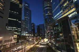 La defense skyline at blue hour