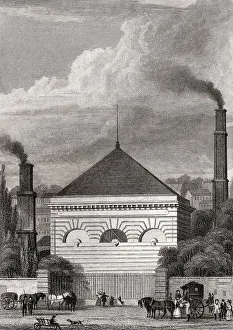 La pompe a feu, Passy, Paris, antique steel engraved print