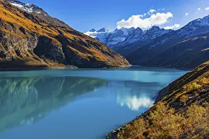 The Lac de Moiry reservoir, with the snow-capped peaks of the Grand Cornier