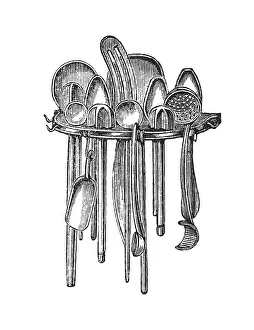 Ladle board with ladles, historical illustration from: Marie Adenfeller