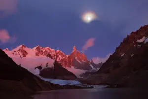 Laguna Torre and Cerro Torre with full moon