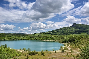 Category Mountain Landscapes Prints: Lake Binninger See in Hegau, the Hegau volcano Hohenstoffeln in the distance