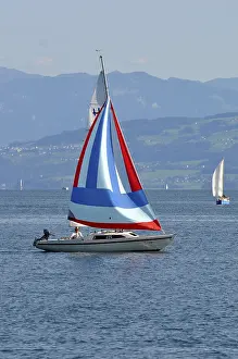 On Lake Constance, Alpine view, sailing ship
