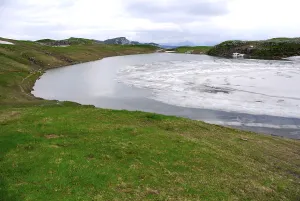 Lake covered with snow in the nature preservation area