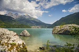 Category Mountain Landscapes Prints: Lake Molveno is nestled between mountains in the Dolomites