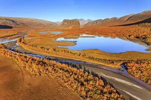 Lake, river, river delta, autumn colours