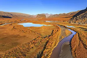 Lake, river, river delta, autumn colours