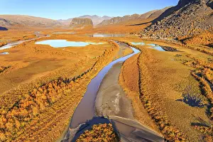 Lake, river, river delta, autumn colours