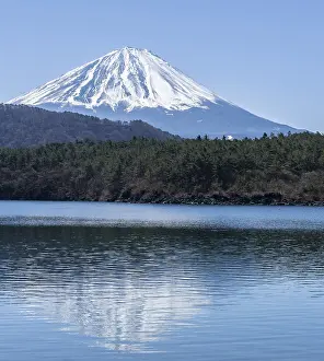 Lake Saiko, back volcano Mt. Fuji