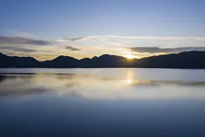Category Mountain Landscapes Prints: Lake Walchensee at sunrise, aerial view