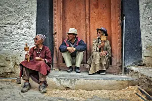 LAMAYURU, INDIA, SEPTEMBER 10, 2011: Tibetan Buddhists in Lamayuru gompa (monastery)