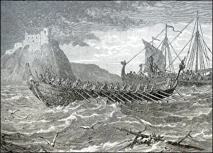Landing Danes in England, 787, invasion with viking longships