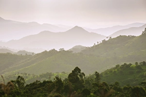 Category Mountain Landscapes Prints: Landscape with clouds and sky in the evening haze