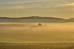 Landscape, fields, wind turbines